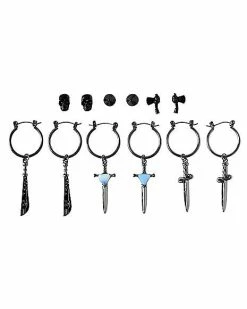 Deals 😀 Multi Pack Machete Hatchet Dagger Hoop Dangle and Stud Earrings 🛒 -Playboy Shop 03872058 a