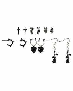 Outlet ✔️ Multi Pack Rose Heart Spike Coffin Hoop Dangle and Stud Earrings - 6 Pack 🥰 -Playboy Shop 03872066 a