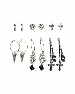 Buy 😍 Multi Pack Flame Dice Skull Hoop Dangle and Stud Earrings - 6 Pack 😍