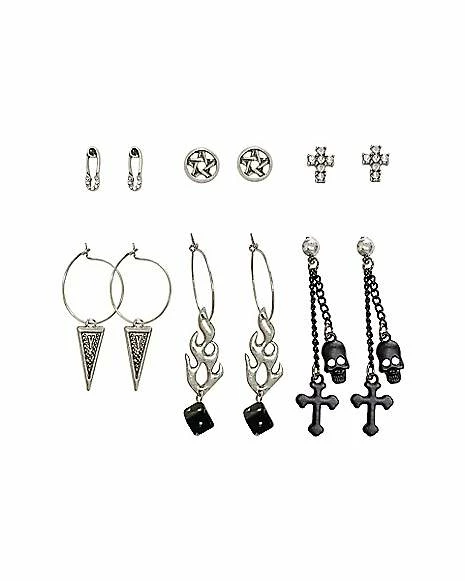 Buy π Multi Pack Flame Dice Skull Hoop Dangle and Stud Earrings - 6 Pack π 3 Buy π Multi Pack Flame Dice Skull Hoop Dangle and Stud Earrings - 6 Pack π
