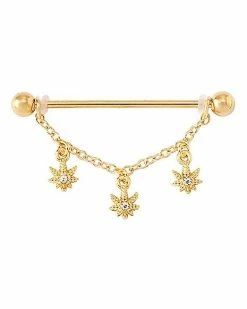 Buy 🎁 CZ Goldplated Leaf Dangle Industrial Barbell - 14 Gauge 🤩