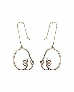 Best Sale 😀 Goldtone Boob Outline Dangle Earrings 🔥