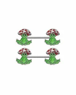 Hot Sale 😍 Zen Mushroom Frog Nipple Barbells - 14 Gauge 💯