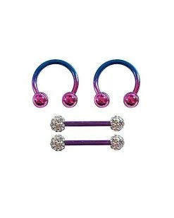 Brand new ✔️ Multi-Pack Ombre Horseshoe Rings and Pave Nipple Barbells 4 Pack - 14 Gauge 😀