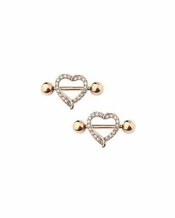 New 🥰 CZ Rose Goldtone Heart Nipple Shields - 14 Gauge 😍