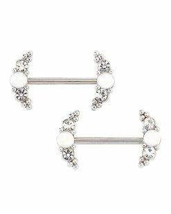 Best Sale 🛒 Opal-Effect Fan Nipple Barbells - 14 Gauge ⌛