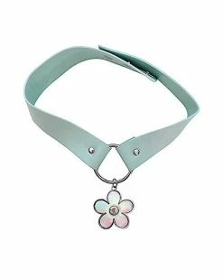 Buy 🥰 Teal Holographic Flower Charm Choker Necklace ✨ -Playboy Shop 03873411 b