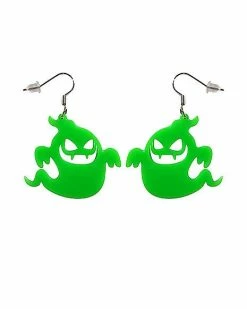 Coupon ❤️ Glow in the Dark Green Ghost Dangle Earrings - 18 Gauge ⭐