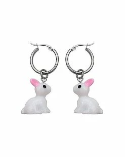 Best Sale ⭐ White Rabbit Dangle Hoop Earrings - 18 Gauge ✔️
