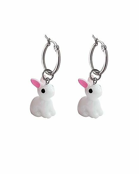 Best Sale ⭐ White Rabbit Dangle Hoop Earrings - 18 Gauge ✔️ 4 Best Sale ⭐ White Rabbit Dangle Hoop Earrings - 18 Gauge ✔️ - Image 2