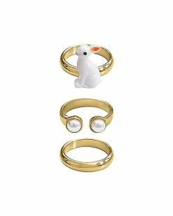 Coupon 💯 Multi-Pack Pearl-Effect and Bunny Rings - 3 Pack ✔️
