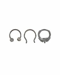 Outlet 🛒 Multi-Pack Moth CZ Hinge Septum and Horseshoe Rings 3 Pack - 16 Gauge 🔔