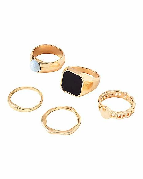 Best Sale ❤️ Multi-Pack Black Signet and White Stone Stackable Rings - 5 Pack 🥰 3 Best Sale ❤️ Multi-Pack Black Signet and White Stone Stackable Rings - 5 Pack 🥰