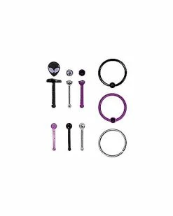 Cheapest 😉 Multi-Pack Purple and Black Alien Bone and Hoop Nose Rings 9 Pack - 20 Gauge 🎉