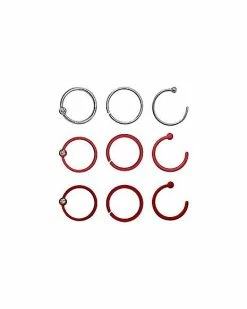 Promo 👍 Multi-Pack Red and Silver Captive Hoop Nose Rings 9 Pack - 20 Gauge 💯