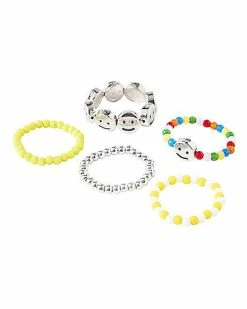 Deals 🌟 Multi-Pack Smiley Face Beaded Rings - 5 Pack 🎁
