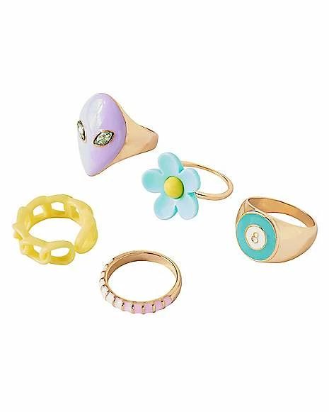 Hot Sale 🧨 Multi-Pack Alien Flower Chain Assorted Rings - 5 Pack ⌛ 3 Hot Sale 🧨 Multi-Pack Alien Flower Chain Assorted Rings - 5 Pack ⌛