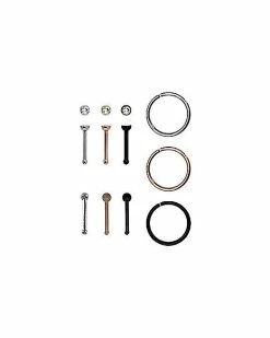 Top 10 🥰 Multi-Pack CZ Rose Goldtone and Black Hoops and Bone Nose Rings 9 Pack - 20 Gauge ⭐