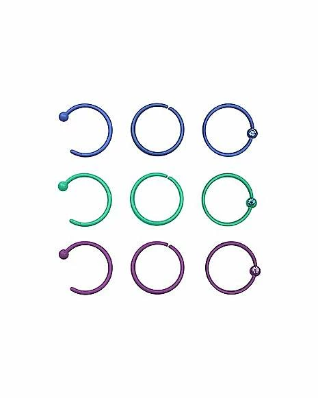 Best deal π₯° Multi-Pack CZ Purple and Teal Hoop Nose Rings 9 Pack - 20 Gauge π 3 Best deal π₯° Multi-Pack CZ Purple and Teal Hoop Nose Rings 9 Pack - 20 Gauge π