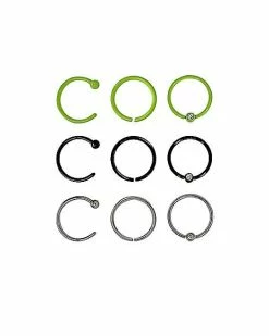 Top 10 🌟 Multi-Pack CZ Green and Black Hoop Nose Rings 9 Pack - 20 Gauge 🎉