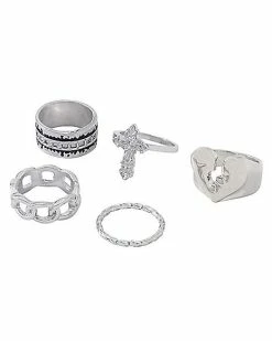 Best Pirce 👍 Multi-Pack Broken Heart Cross Rings - 5 Pack ⭐