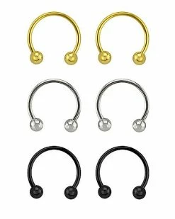 Budget 💯 Multi-Pack Colored Titanium Horseshoe Rings 3 Pair - 16 Gauge 🛒 -Playboy Shop 03875085 a