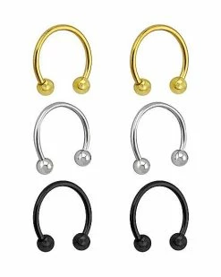 Coupon 🧨 Multi-Pack Goldtone Black and Silver Horseshoe Rings 6 Pack - 18 Gauge 😍 -Playboy Shop 03875085 b 1