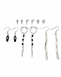 Outlet 🥰 Multi-Pack Skull Coffin Hatchet Razor and Knife Dangle and Stud Earrings - 6 Pairs ⌛