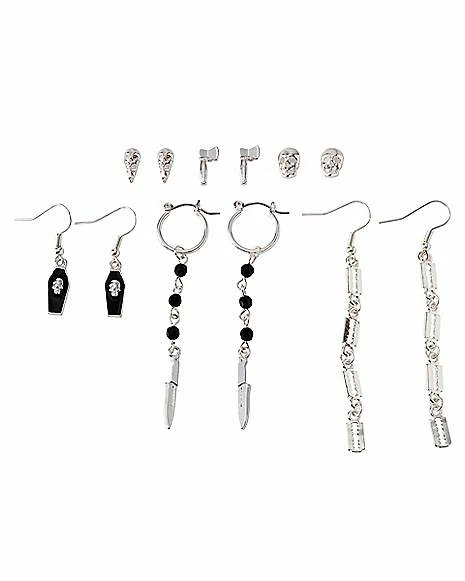 Outlet π₯° Multi-Pack Skull Coffin Hatchet Razor and Knife Dangle and Stud Earrings - 6 Pairs β 3 Outlet π₯° Multi-Pack Skull Coffin Hatchet Razor and Knife Dangle and Stud Earrings - 6 Pairs β