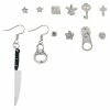 Best Sale 🛒 Multi-Pack Knife Zipper Handcuff Mismatch Dangle and Stud Earrings - 6 Pairs 🤩 -Playboy Shop 03875150 a