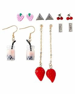 Best Sale 😉 Multi-Pack Cherry Strawberry Boba Dangle and Stud Earrings - 6 Pairs 😍