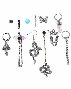 Best deal ⌛ Multi-Pack CZ Mismatch Snake Crystal Mushroom Butterfly and Dagger Chain Earrings - 12 Pack ❤️