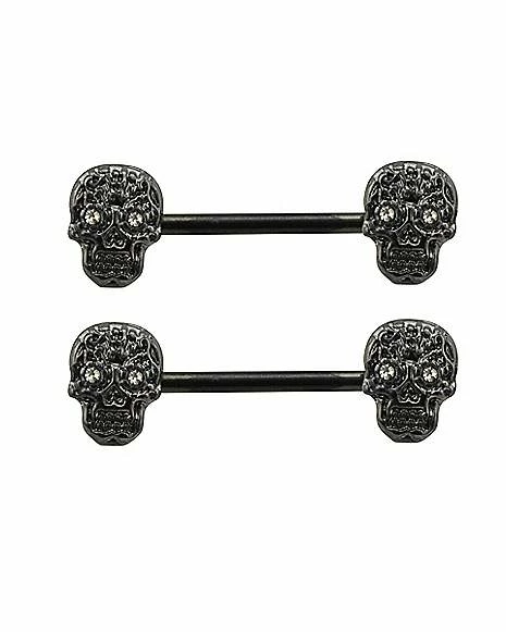 Deals π CZ Black Skull Nipple Barbells - 14 Gauge π 3 Deals π CZ Black Skull Nipple Barbells - 14 Gauge π