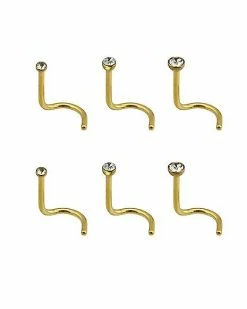 Budget ⌛ Multi-Pack Goldtone Titanium CZ Screw Nose Rings 6 Pack - 20 Gauge 👏