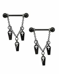 Discount 🎉 Black Coffin Dangle Nipple Barbells - 14 Gauge 🧨