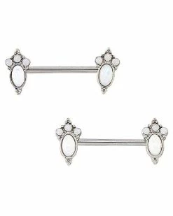 Best Pirce 😀 Cluster Opal-Effect Nipple Barbells - 14 Gauge 🎉