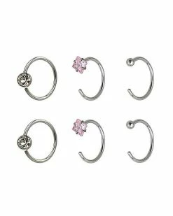Budget ⭐ Multi-Pack CZ Hoop Nose Rings 6 Pack - 20 Gauge ❤️