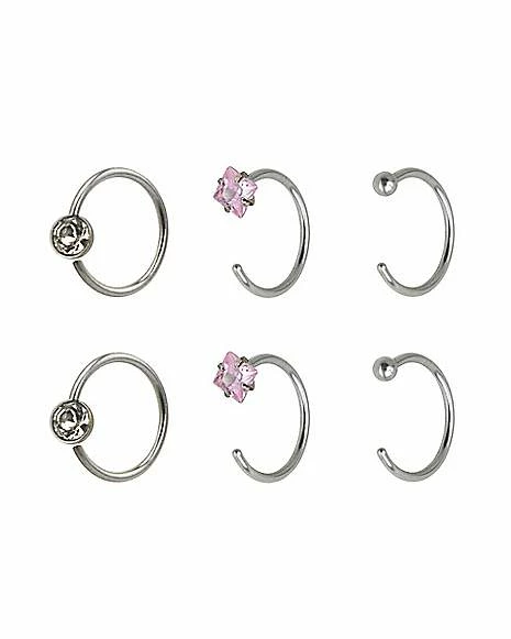 Budget ⭐ Multi-Pack CZ Hoop Nose Rings 6 Pack - 20 Gauge ❤️ 3 Budget ⭐ Multi-Pack CZ Hoop Nose Rings 6 Pack - 20 Gauge ❤️