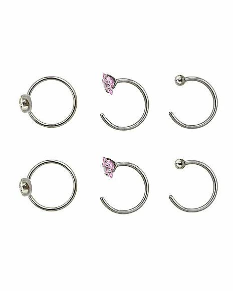 Budget ⭐ Multi-Pack CZ Hoop Nose Rings 6 Pack - 20 Gauge ❤️ 4 Budget ⭐ Multi-Pack CZ Hoop Nose Rings 6 Pack - 20 Gauge ❤️ - Image 2