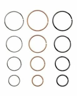 Top 10 👏 Multi-Pack Silvertone Goldtone and Black Seamless Hoop Nose Rings 12 Pack - 20 Gauge 👏