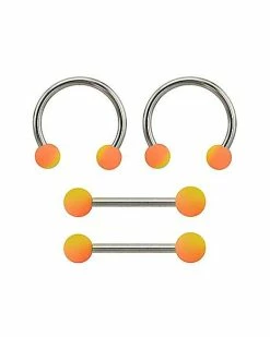 Outlet 🛒 Multi-Pack Orange Ombre Horseshoe Rings and Nipple Barbells 2 Pair - 14 Gauge 🌟