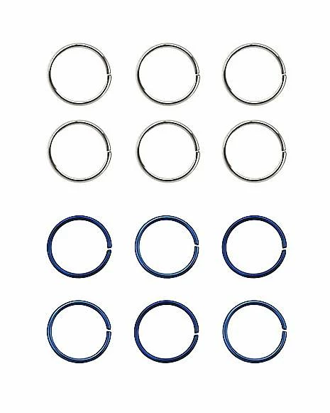 Brand new π€© Multi-Pack Blue and Silvertone Hoop Nose Rings 12 Pack - 20 Gauge π― 3 Brand new π€© Multi-Pack Blue and Silvertone Hoop Nose Rings 12 Pack - 20 Gauge π―