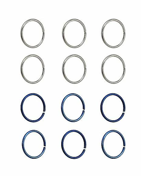 Brand new π€© Multi-Pack Blue and Silvertone Hoop Nose Rings 12 Pack - 20 Gauge π― 4 Brand new π€© Multi-Pack Blue and Silvertone Hoop Nose Rings 12 Pack - 20 Gauge π― - Image 2