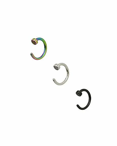 Hot Sale 🥰 Multi-Pack Flat Top Hoop Nose Rings 3 Pack - 20 Gauge ❤️ 4 Hot Sale 🥰 Multi-Pack Flat Top Hoop Nose Rings 3 Pack - 20 Gauge ❤️ - Image 2