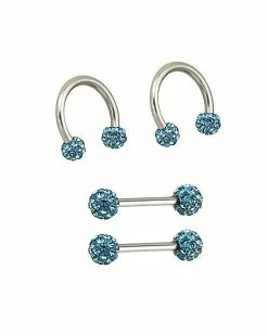 Promo 😍 Multi-Pack Blue Paved CZ Horseshoe Rings and Nipple Barbells 2 Pair - 14 Gauge 🛒 -Playboy Shop 03875911 b