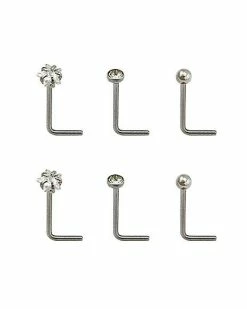 Deals 🤩 Multi-Pack CZ Star L-Bend Nose Rings 6 Pack - 20 Gauge 🥰