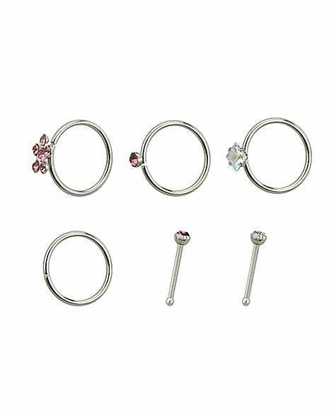 Promo π€© Multi-Pack CZ Flower Hoop and Pin Nose Rings 6 Pack - 20 Gauge βοΈ 3 Promo π€© Multi-Pack CZ Flower Hoop and Pin Nose Rings 6 Pack - 20 Gauge βοΈ