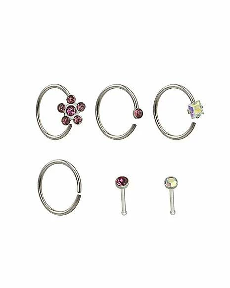 Promo π€© Multi-Pack CZ Flower Hoop and Pin Nose Rings 6 Pack - 20 Gauge βοΈ 4 Promo π€© Multi-Pack CZ Flower Hoop and Pin Nose Rings 6 Pack - 20 Gauge βοΈ - Image 2