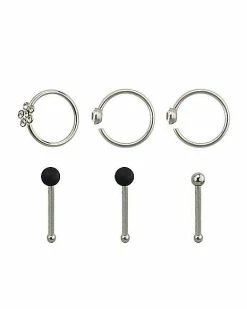 Hot Sale ⌛ Multi-Pack CZ Flower Hoop Nose Rings and Bone Nose Rings 6 Pack - 20 Gauge ✔️ -Playboy Shop 03876109 b