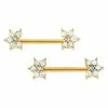 Coupon 🛒 CZ Goldtone Aurora Borealis Effect Flower Nipple Barbells - 14 Gauge 👏 -Playboy Shop 03876141 a